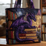 Purple Dragon Bookshelf Print Canvas Tote Bag