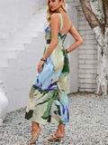 Sexy Casual Sleeveless V Neck Cut Out Print Jumpsuit for Lady