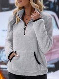 Women's Autumn Half Zipper Semi-high Neck Kangaroo Pocket Fleece Sweatshirts