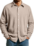 Men's Casual Fall Winter Waffle Weave Long Sleeve Button-Up Shirts