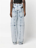 Ladies Hollow Out High-rise Wide Leg Jeans