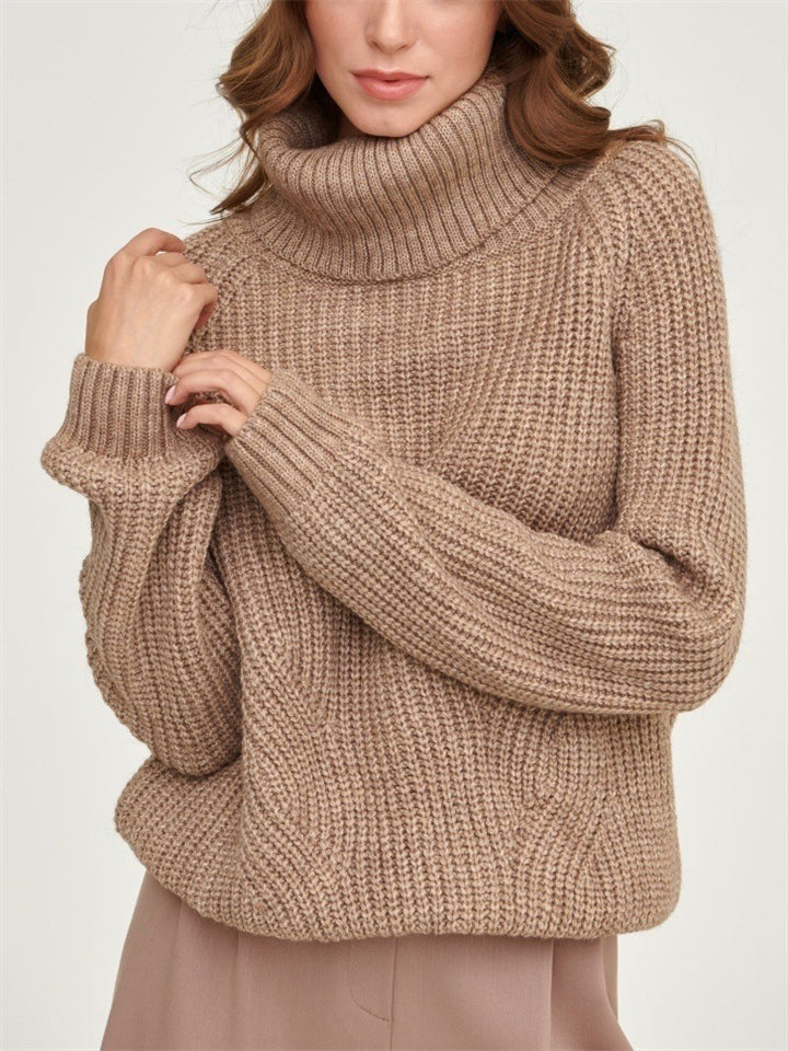 Autumn Warm Macaron Color High Collar Knitted Sweater for Lady