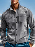 Men's Casual Solid Color Pockets Stand Collar Coat