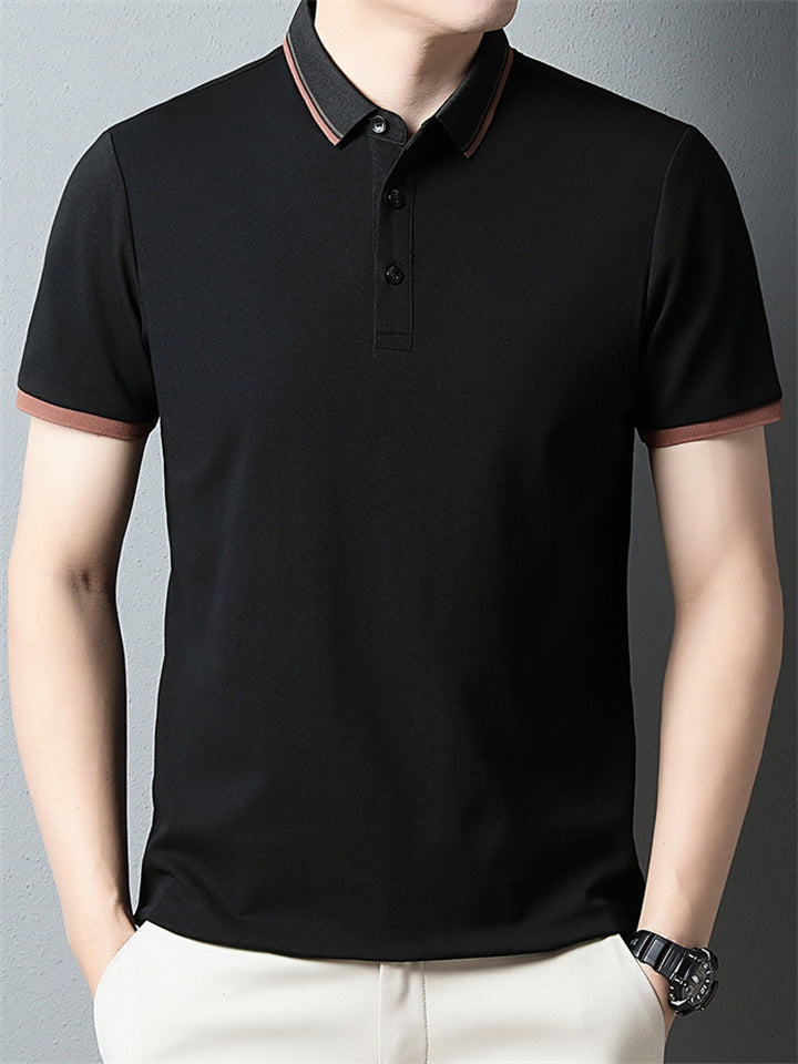 Men's Summer Simple Contrast Trim Short Sleeve Polo T-Shirts
