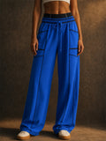 Women High Waist Contrast Trim Drawstring Wide Leg Scimitar Pants