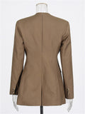 Women OL Style Long Sleeve Coffee O-Neck Suit Jacket