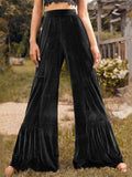 Women's Vintage Boho Style Ruffled Velvet Wide Leg Pants