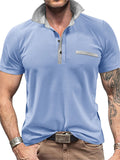 Casual Short Sleeve Contrast Color Polo Shirt