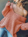 ‌Women's Candy Color Sexy Oversized V Neck Hollow Knit Sweaters