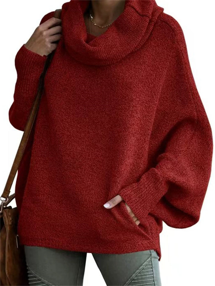 Women's Turtleneck Solid Color Kangaroo Pocket Lantern Sleeve Sweaters