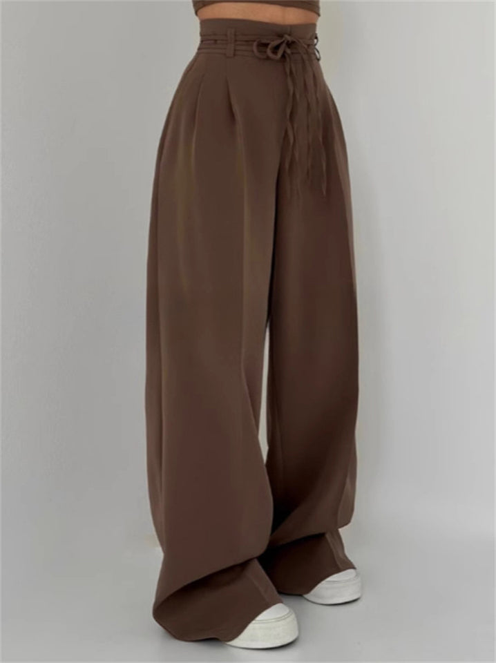 Women's Solid Color High Waist Casual Drape Wide Leg Pants