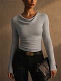 Women Slim Fit Pullover Cowl Neck Ribbed Knit Sweaters