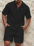 Men's Casual Lapel Collar Waffle Sports Set