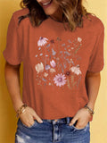 Women's Daisy Flower Print Round Collar Casual T-shirts