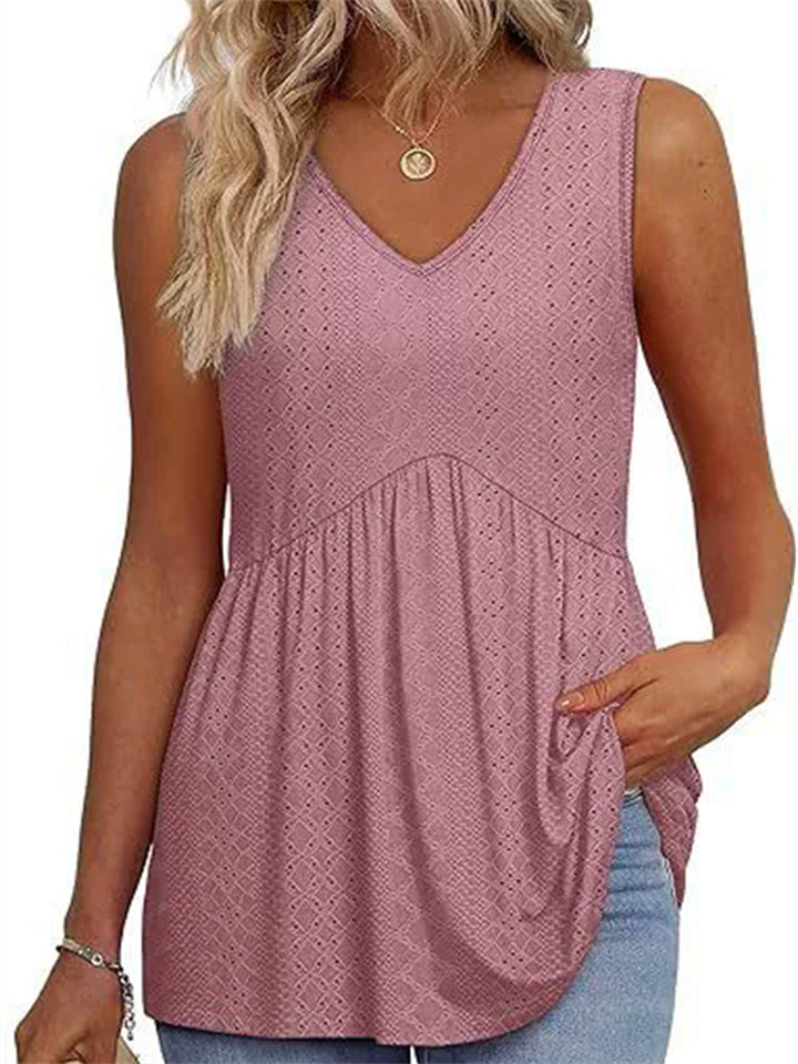 Women's Elegant Summer Solid Color V Neck Sleeveless Shirts