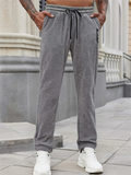 Men's Simple Fleece Drawstring Casual Straight Leg Trousers