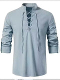 Men's Long Sleeve Lace Up Front Stand Collar Medieval Style Shirt‌s