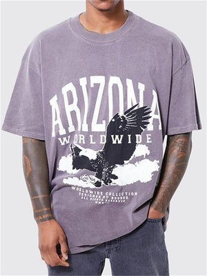 Men's Flying Eagle Letter Print Purple Summer Shirt