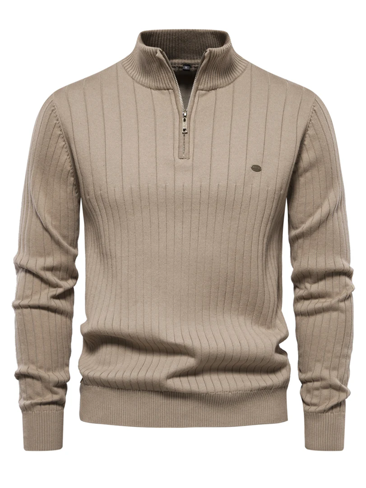 Semi-high Collar Pullover Zipper Knitted Sweaters