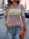 Women's Contrast Color Pit Stripe Round Neck Long Sleeve Shirt