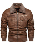 Men's Detachable Collar Faux Leather Biker Jacket Winter Motorcycle Riding Outerwear