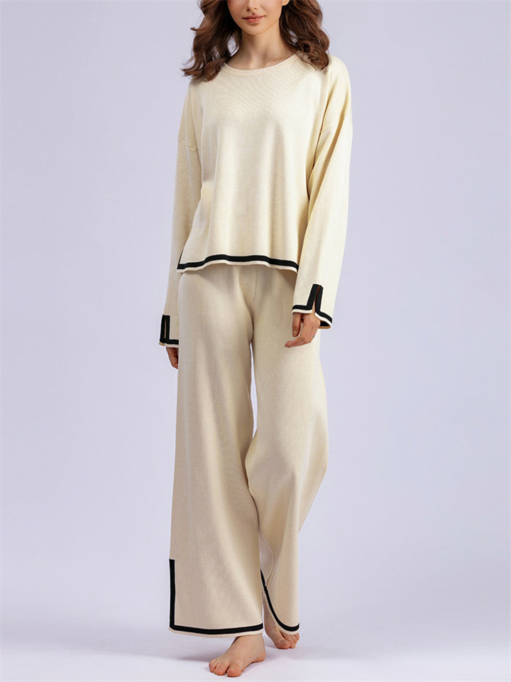 Candy Color Long Sleeve Knitted Shirt + Casual Pants