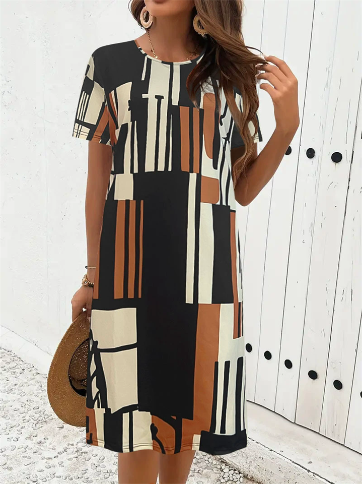 Women's Summer Elegant Printed Short Sleeve Round Neck Dress