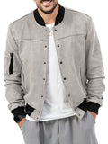 Men's Faux Suede Stand Collar Baseball Jacket