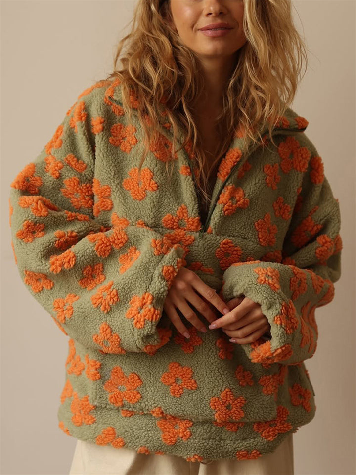 Women's Autumn Floral Long-sleeved Pullover Fleece Sweatshirts