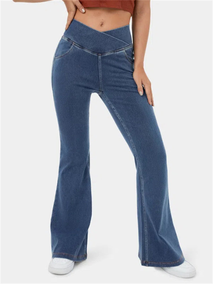 Women's Solid Color Fitted High Stretch Flared Pants