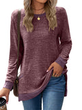 Women's Leisure Crew Neck Long Sleeve Fitted Shirt with Pocket