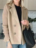Women's Double Breasted Blazer Coat with Knitted Sleeves for Casual Wear
