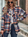 Women's Casual Contrast Color Plaid Lapel Long Sleeve Blouses