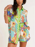Women's 2pcs Casual Cartoon Print Short Sleeve Shirt & Pants Set