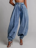 ‌Women's High-Waist Loose Fit Jogger Denim Pants Trendy Streetwear‌