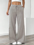 Women's Casual Street Striped Drawstring Wide Leg Pants