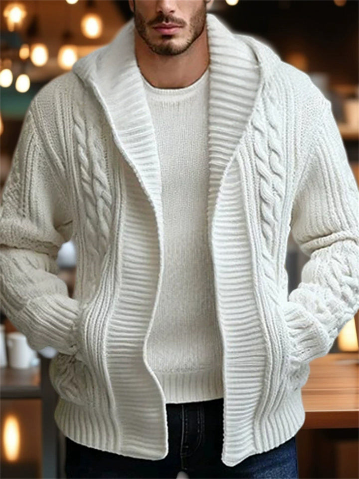 Men's Autumn Solid Color Twisted Cardigan Hooded Sweaters