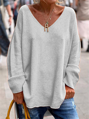 Women's Casual Deep V Neck Cozy Pullover Oversized Shirt