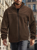 Men's Simple Casual Solid Color Zipper Stand Collar Fleece Coats