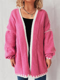 Women's Contrast Color V Neck Raglan Sleeve Cardigan Sweaters