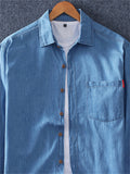 Plus Size Men's Casual Cotton Solid Color Pocket Denim Shirt