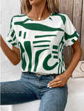 Women's Summer Print Round Neck BatWing Sleeve Shirt