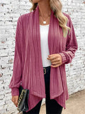 Women's Autumn Solid Color Pit Stripe Asymmetric Hem Cardigan Coats