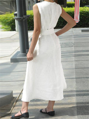 Elegant Solid Color Sleeveless Slit Dress for Women