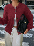 Ladies' Casual Simple Round Neck Button Long-sleeved Sweaters