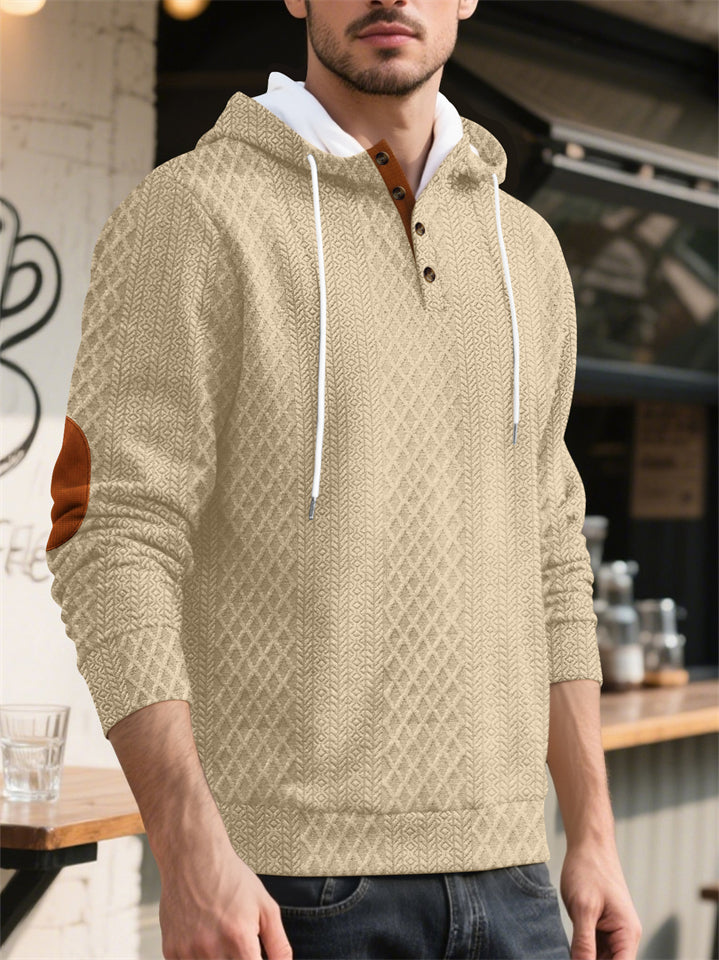 Men's Autumn Casual Solid Color Rhombus Jacquard Pullover Hoodie