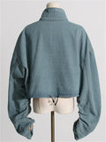 Women's High Waist Distressed Cropped Cargo Denim Top