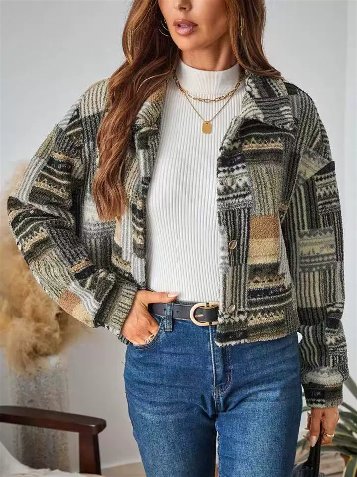 Female's Autumn Printed Single Breasted Waist Length Cardigan Coats