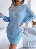‌Women's Hollow Out Knitted Sweater Dress with Crochet Detail