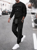 Men's Casual Round Neck Letter Number Printed Sports Sweatsuit Set
